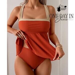 Aidonger Cross Strap Tankini Swimsuit Size M